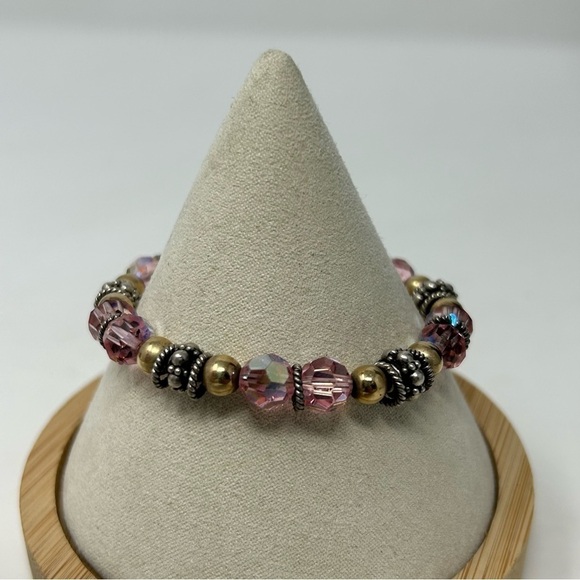 925 Sterling Silver Breast Cancer Survivor Ribbon Charm Pink Beaded Bracelet - Picture 2 of 8